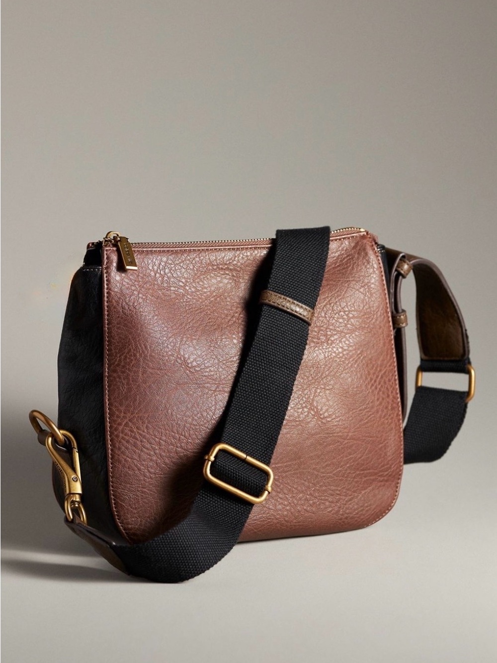 Dolce Vita Brown/Black Leather Crossbody Purse with Cream Interior